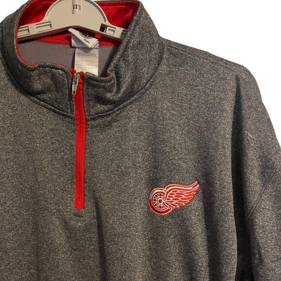 Detroit Red Wings NHL 1/4 Zip Pullover Sweatshirt Men's 2XL Gray Red Trim - Picture 2 of 5